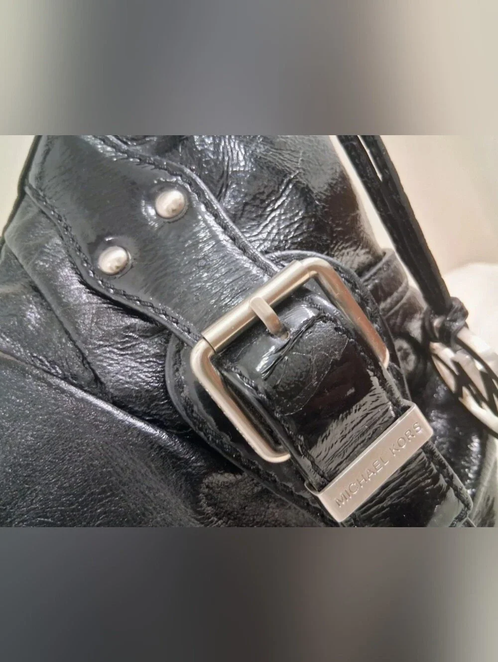 Michael Kors Lattington Black Patent Leather Shoulder Purse